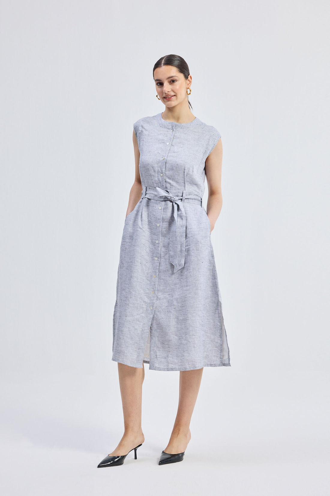 Back Cut Out Linen Dress -COL - Stella Carakasi