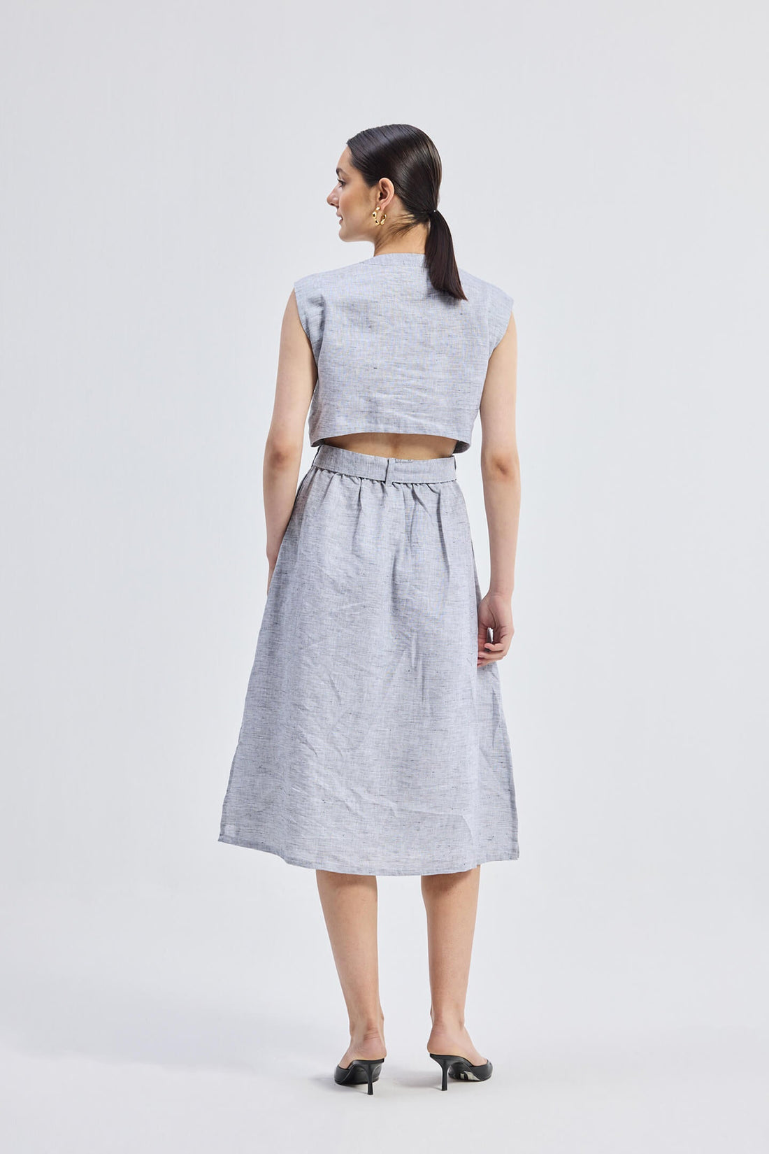 Back Cut Out Linen Dress -COL - Stella Carakasi