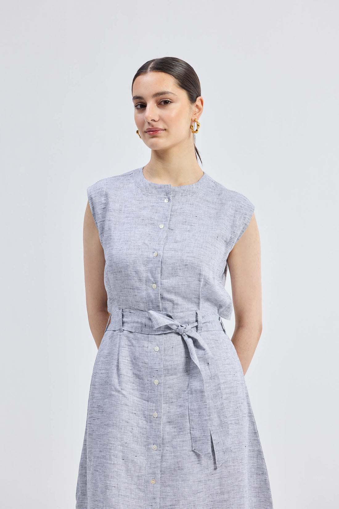 Back Cut Out Linen Dress -COL - Stella Carakasi