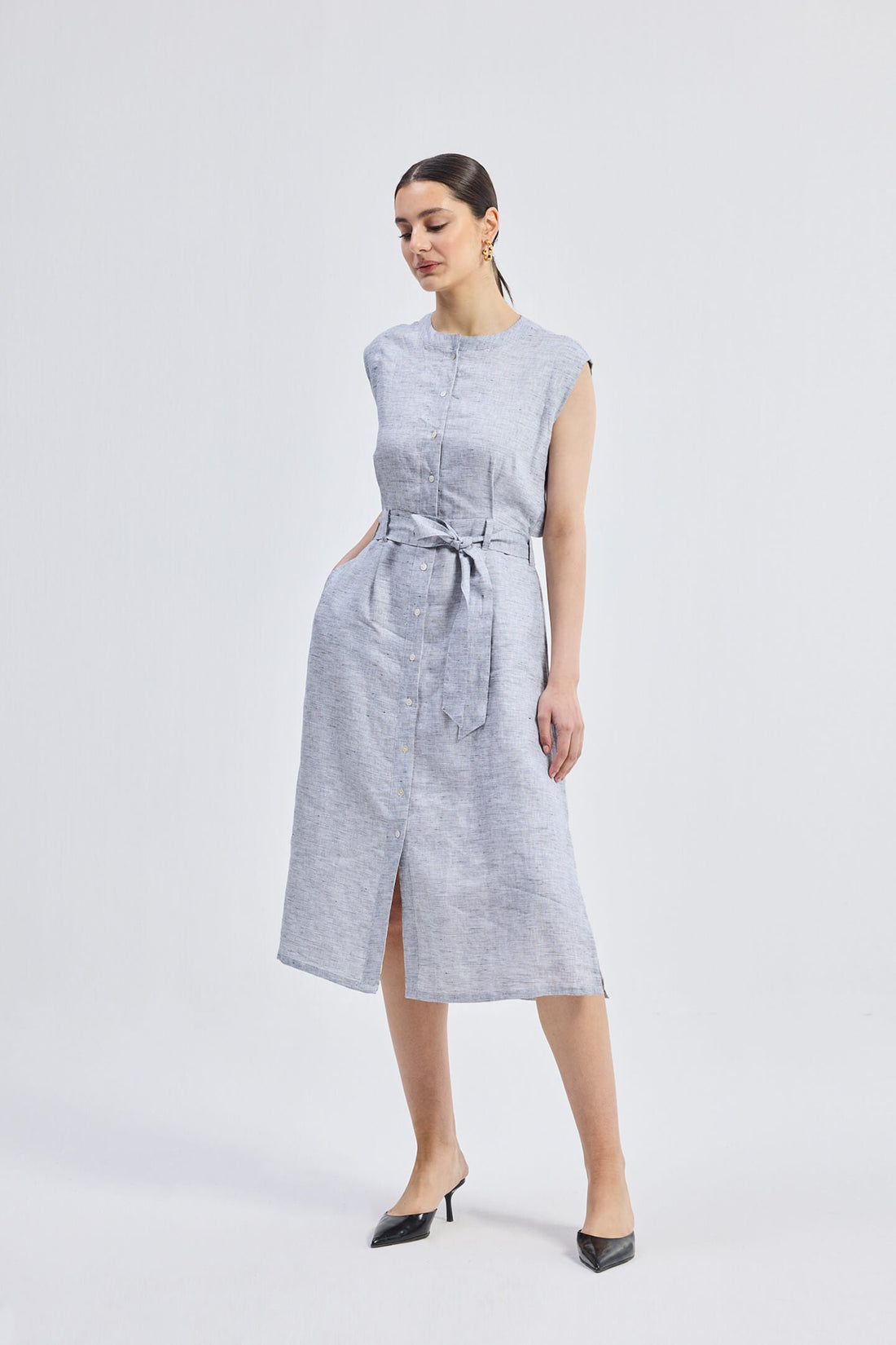 Back Cut Out Linen Dress -COL - Stella Carakasi