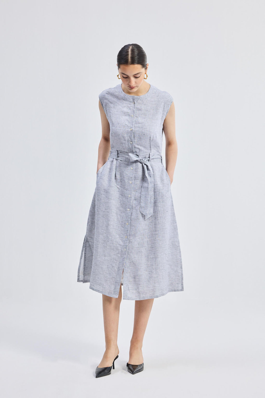 Back Cut Out Linen Dress -COL - Stella Carakasi