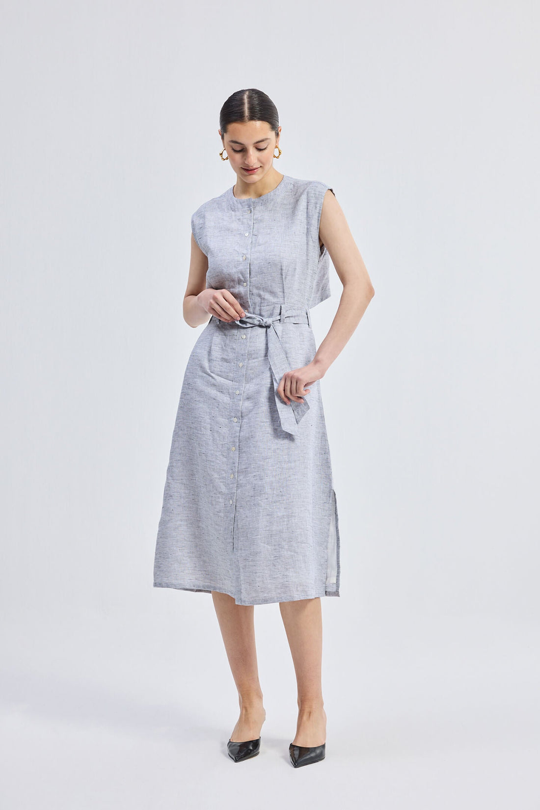 Back Cut Out Linen Dress -COL - Stella Carakasi