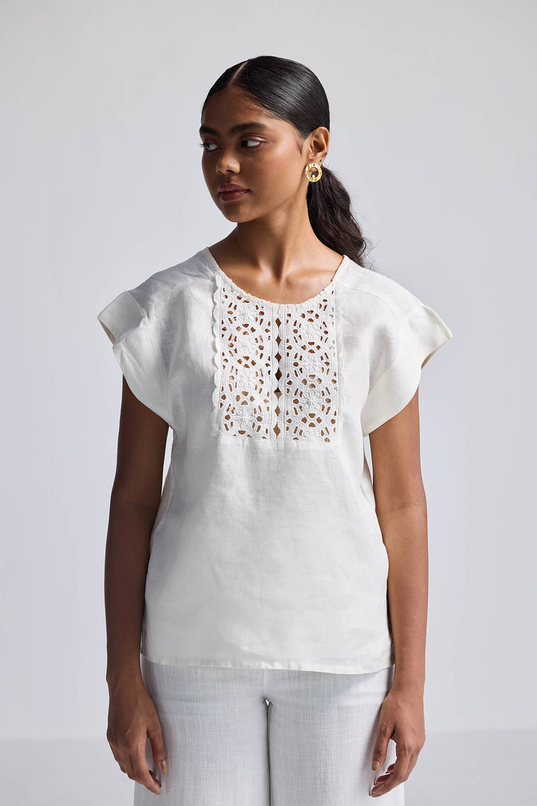 Boxy Top with Embroidered Lace Detail -COL - Stella Carakasi