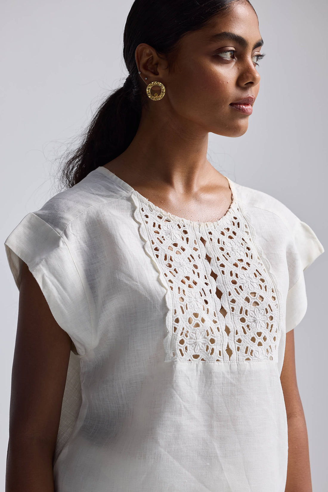 Boxy Top with Embroidered Lace Detail -COL - Stella Carakasi
