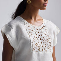 Boxy Top with Embroidered Lace Detail -COL - Stella Carakasi