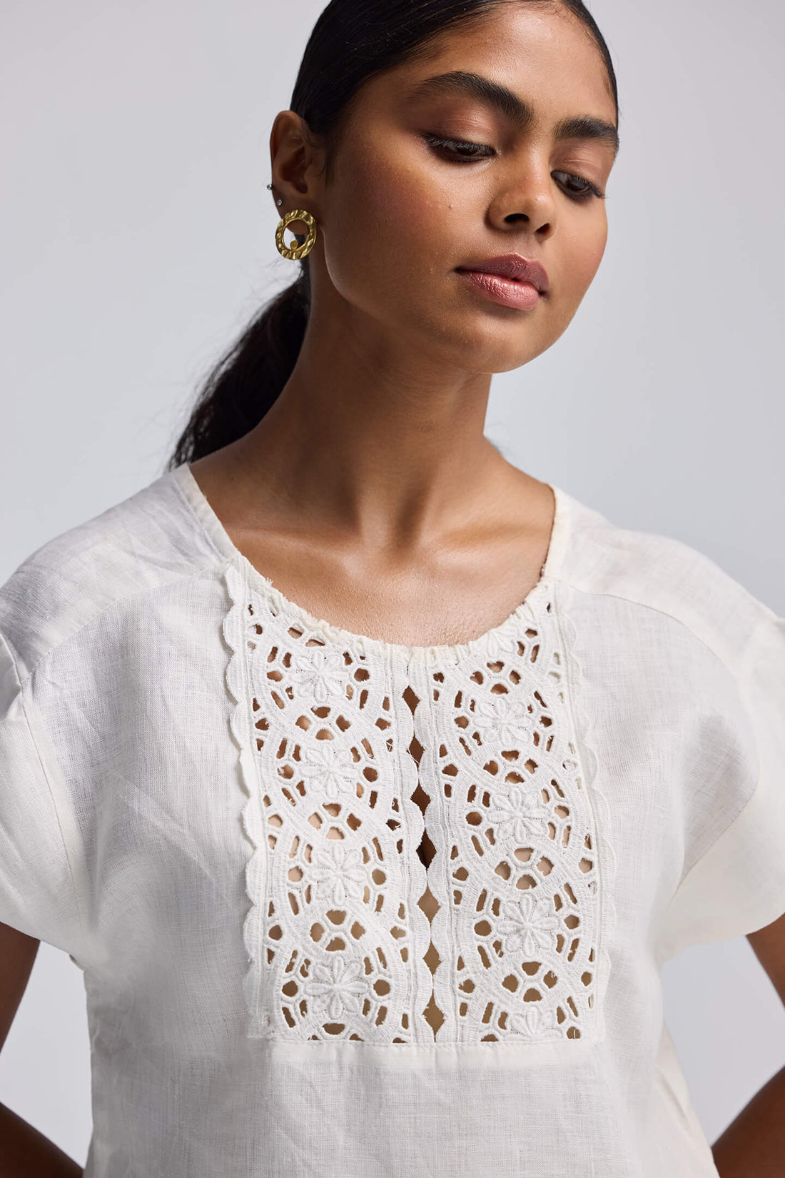 Boxy Top with Embroidered Lace Detail -COL - Stella Carakasi