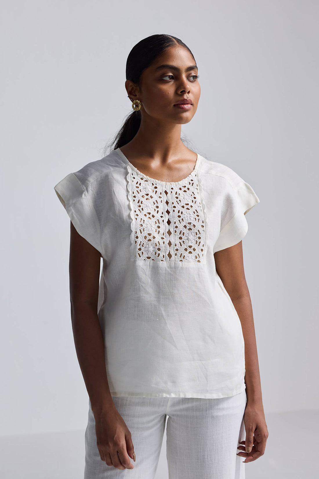 Boxy Top with Embroidered Lace Detail -COL - Stella Carakasi