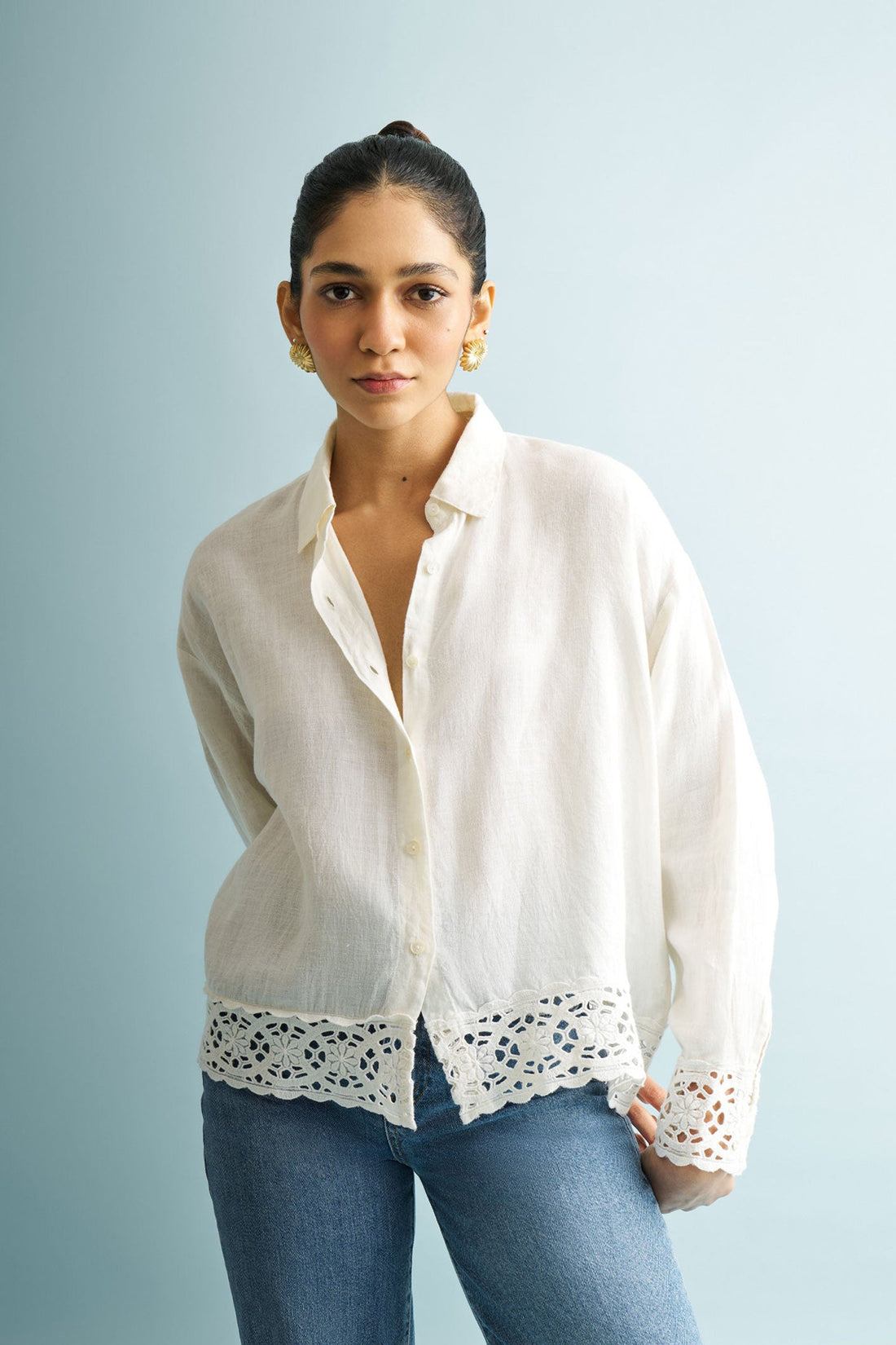 Button-down with Lace Shirt in Off-white -COL - Stella Carakasi