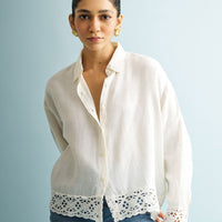 Button-down with Lace Shirt in Off-white -COL - Stella Carakasi