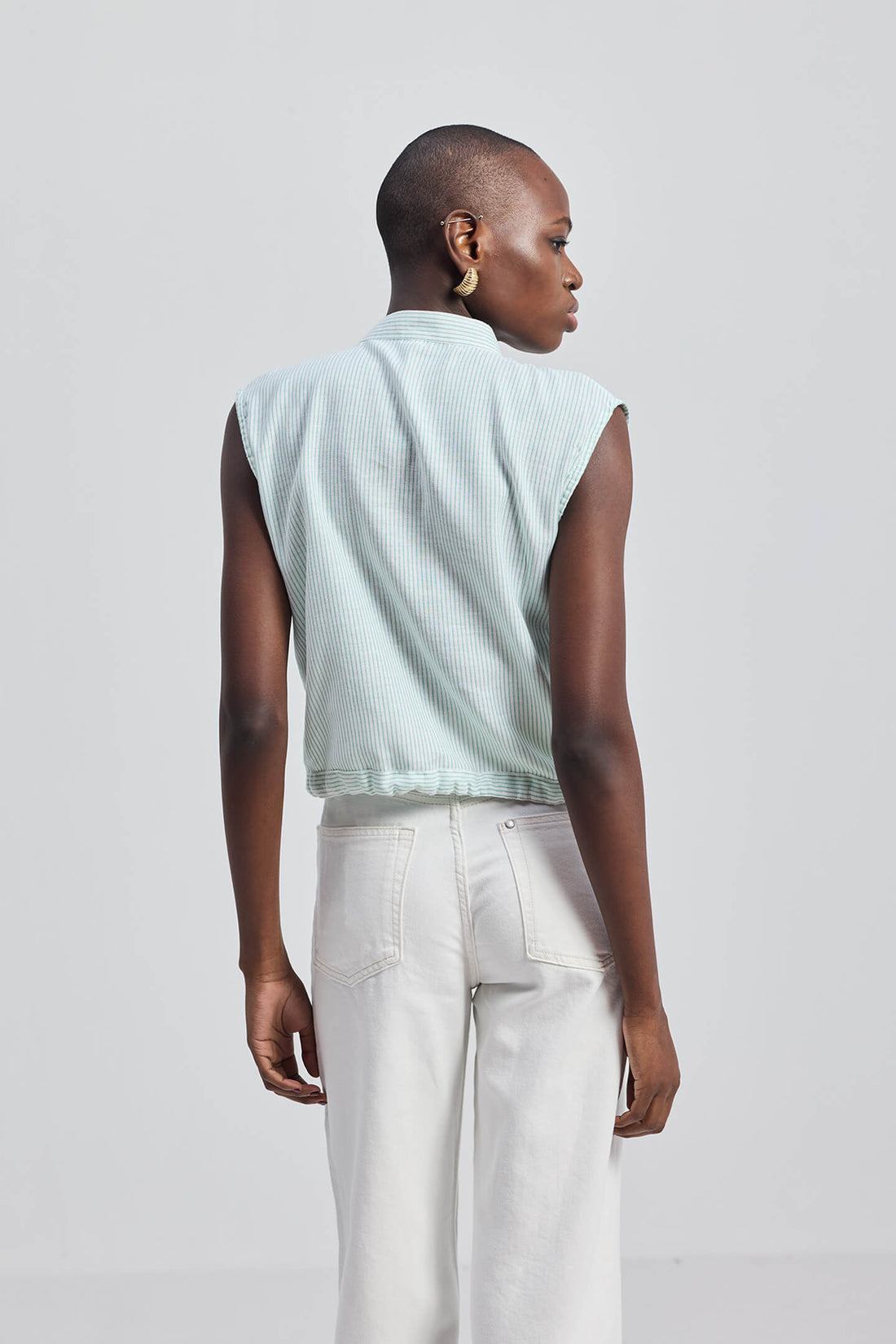 Button-down Shirt with Waist Drawstring in Stripes -COL - Stella Carakasi