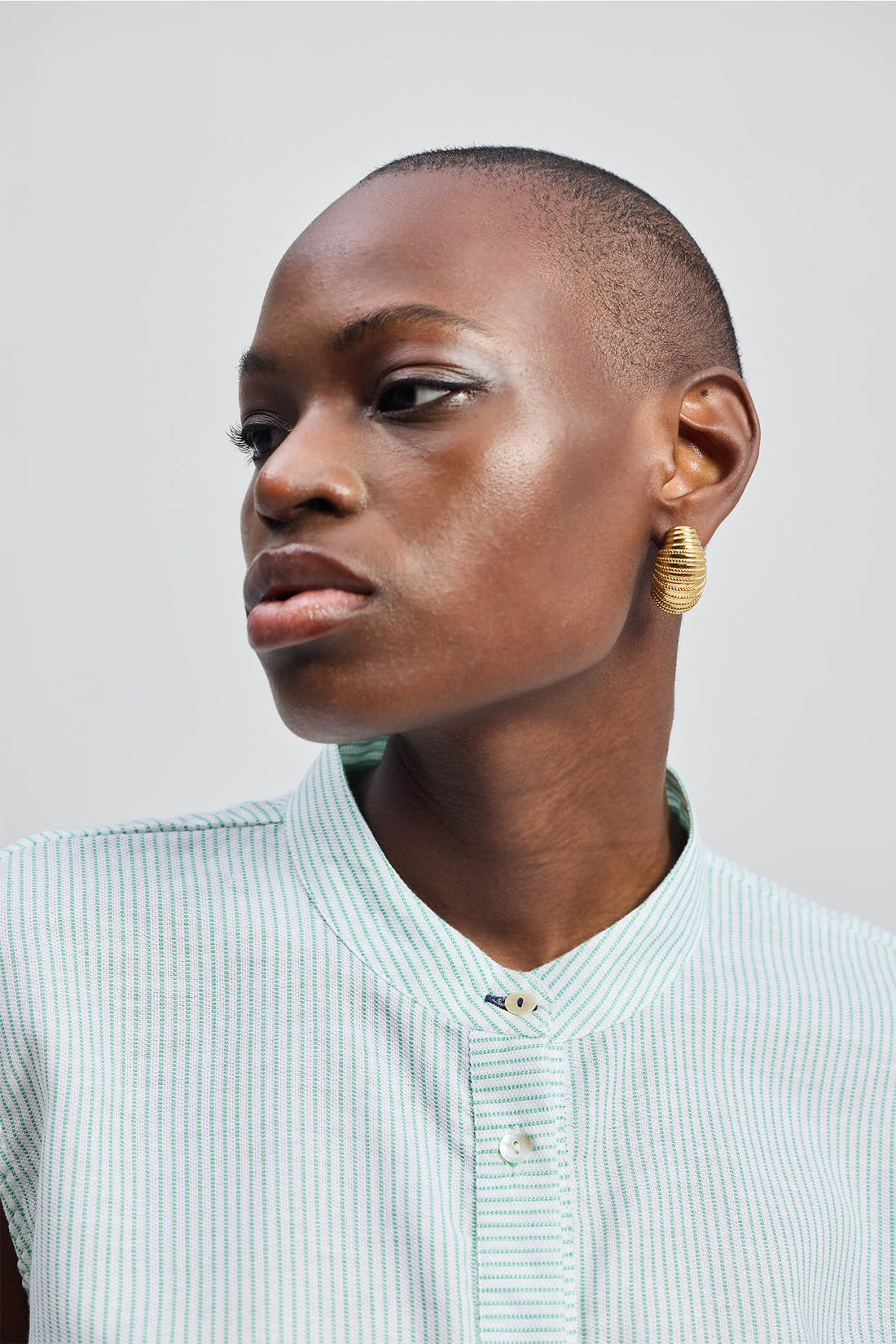 Button-down Shirt with Waist Drawstring in Stripes -COL - Stella Carakasi