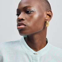 Button-down Shirt with Waist Drawstring in Stripes -COL - Stella Carakasi
