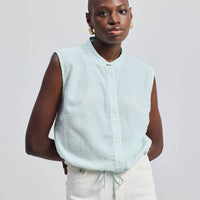 Button-down Shirt with Waist Drawstring in Stripes -COL - Stella Carakasi