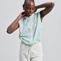 Button-down Shirt with Waist Drawstring in Stripes -COL - Stella Carakasi
