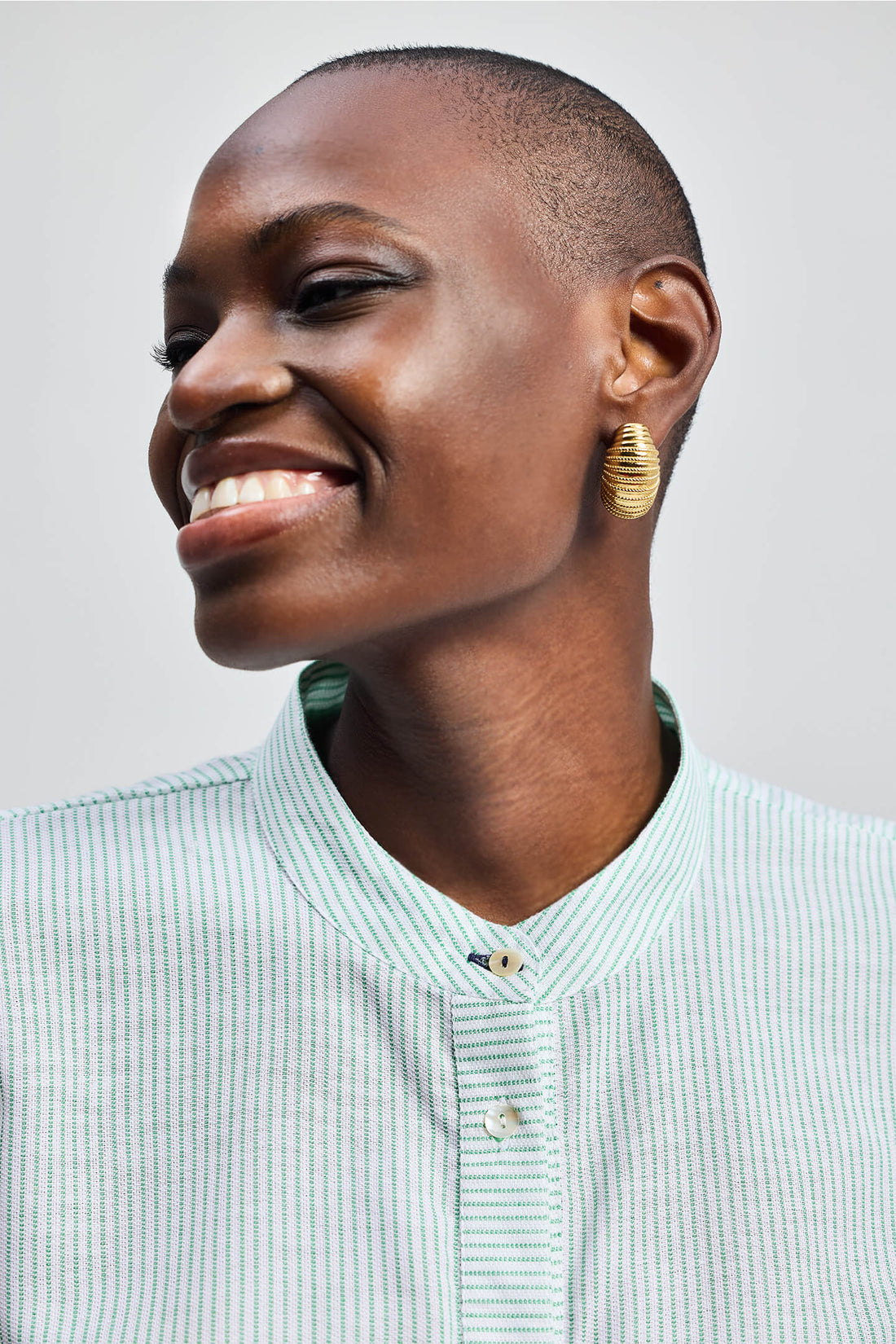 Button-down Shirt with Waist Drawstring in Stripes -COL - Stella Carakasi