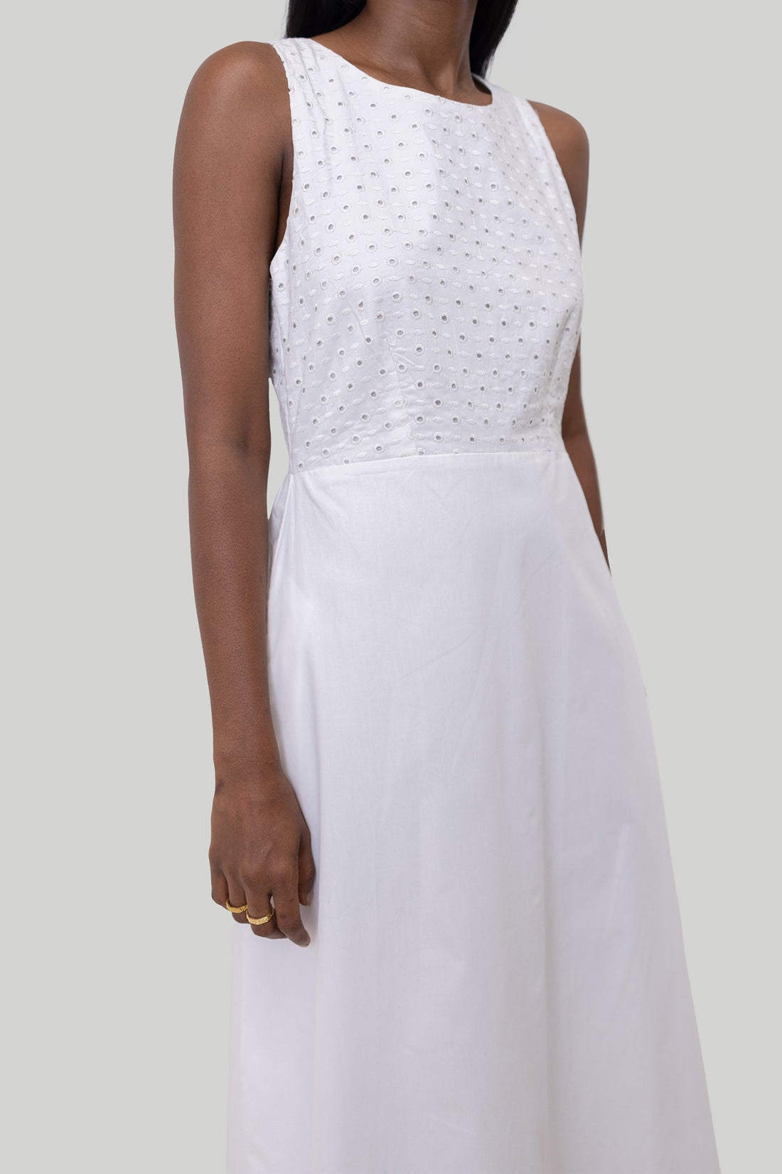 Cross-back Midi Dress in Eyelet Embroidery -COL - Stella Carakasi