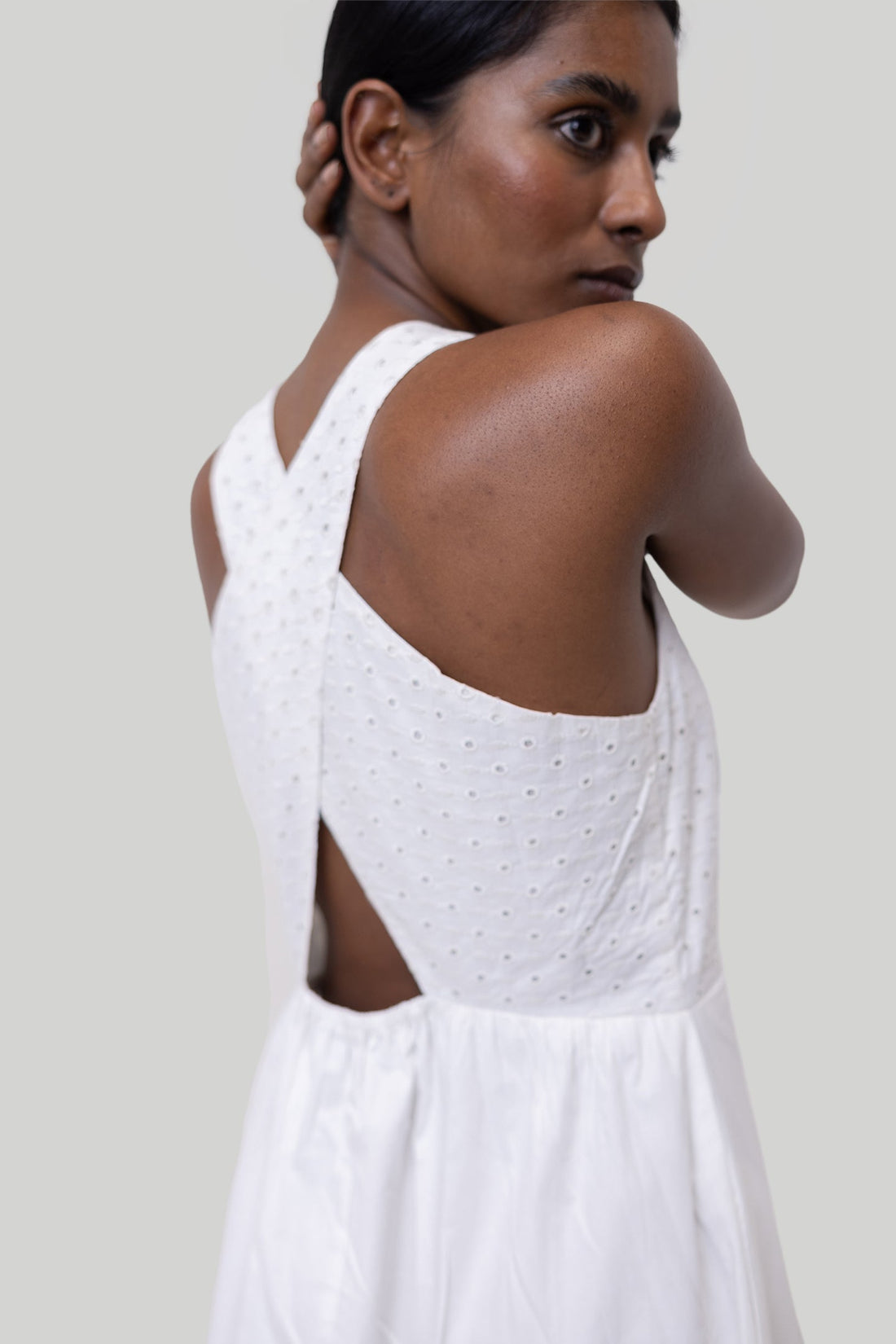 Cross-back Midi Dress in Eyelet Embroidery -COL - Stella Carakasi