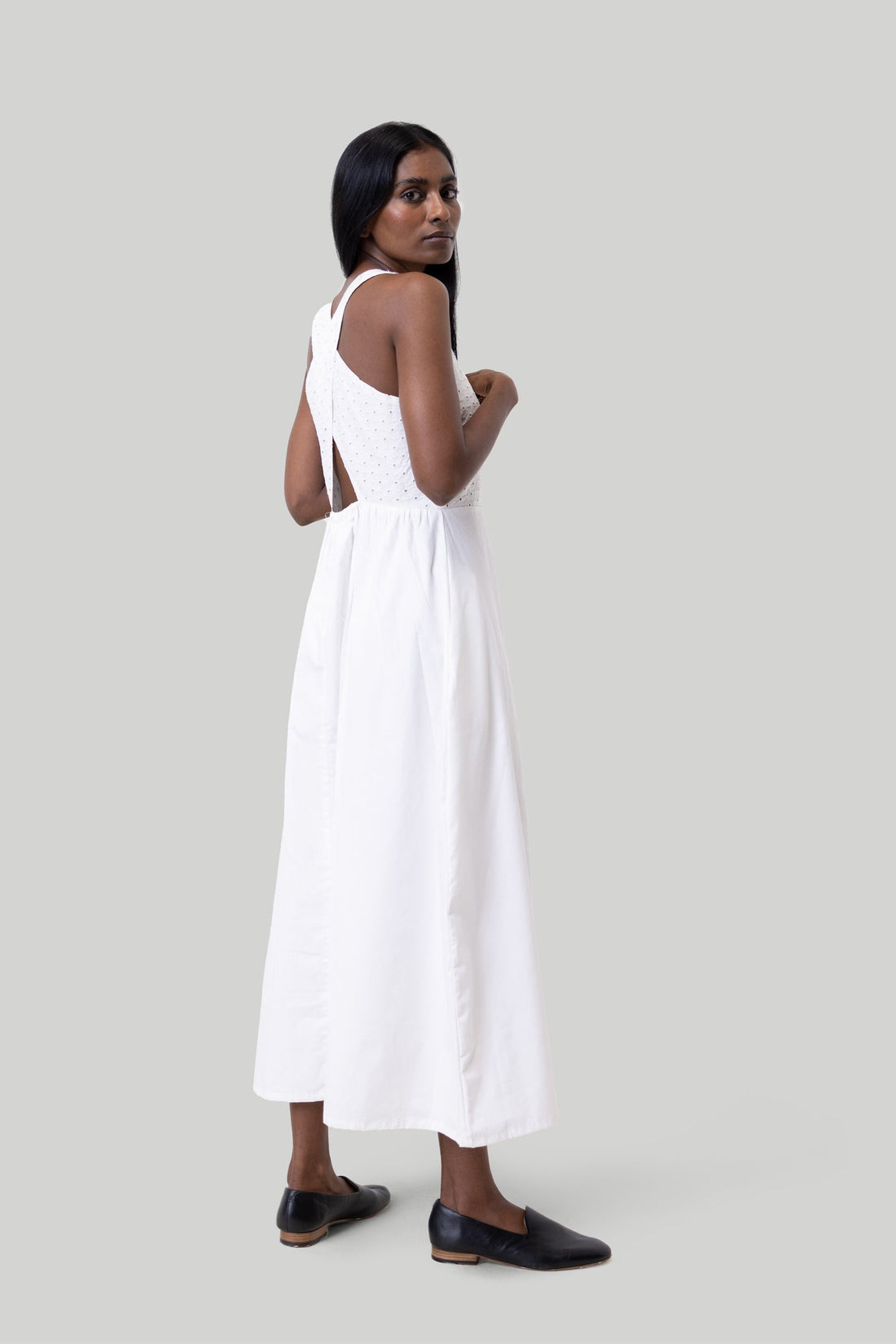 Cross-back Midi Dress in Eyelet Embroidery -COL - Stella Carakasi