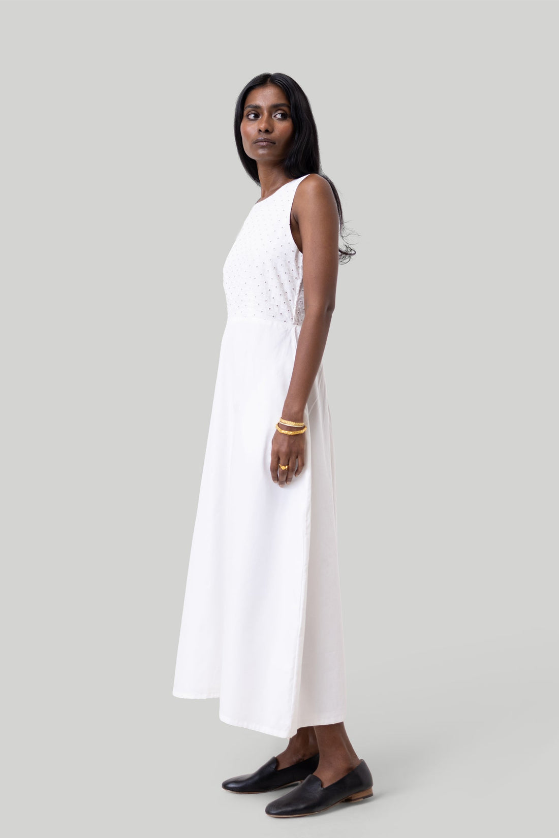 Cross-back Midi Dress in Eyelet Embroidery -COL - Stella Carakasi