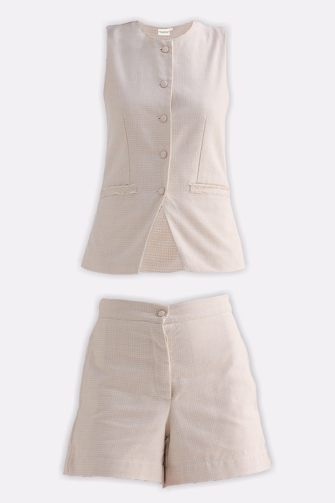 Cotton Tweed Vest Jacket Set in Cream -COL - Stella Carakasi