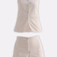 Cotton Tweed Vest Jacket Set in Cream -COL - Stella Carakasi
