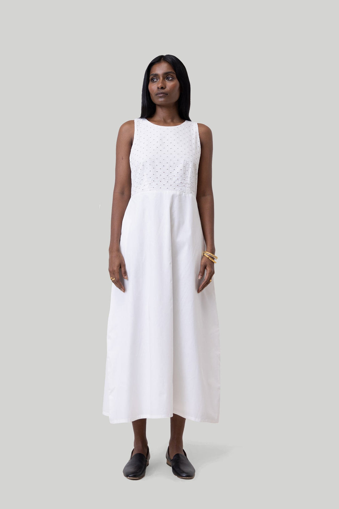 Cross-back Midi Dress in Eyelet Embroidery -COL - Stella Carakasi