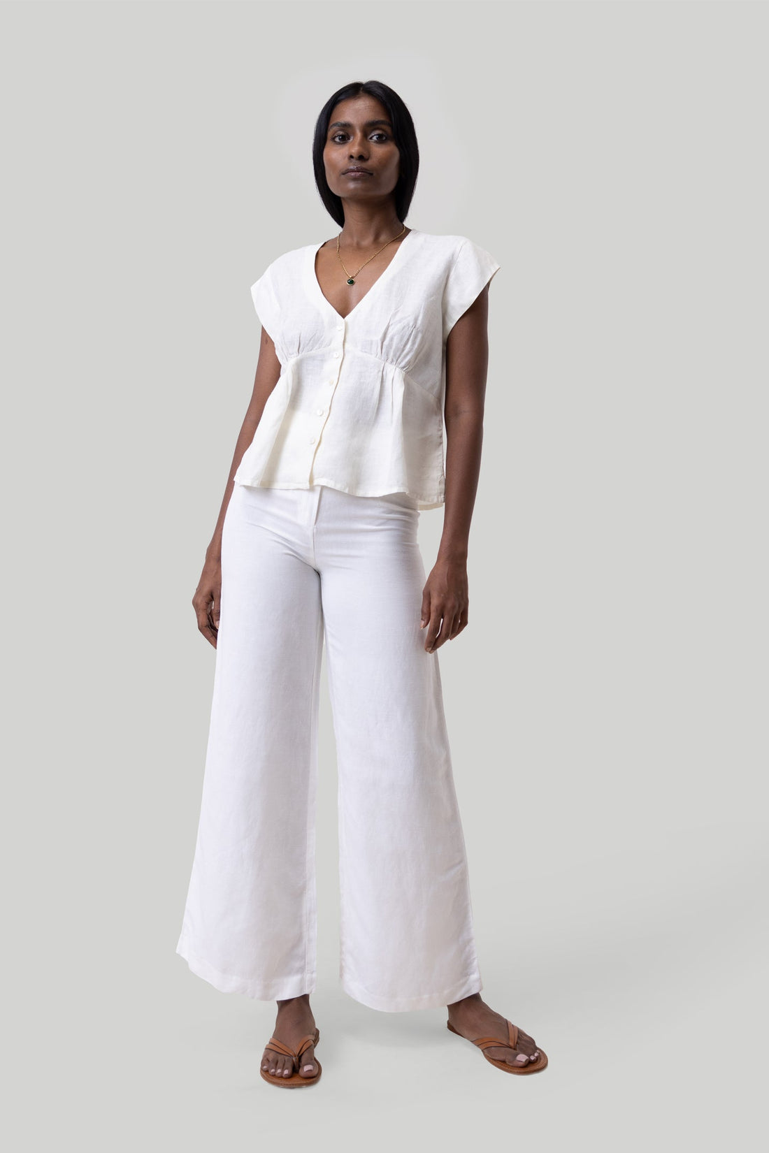 Deep V-neck Top in Off-white -COL - Stella Carakasi