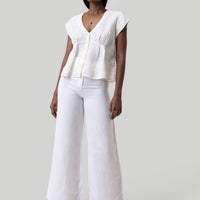 Deep V-neck Top in Off-white -COL - Stella Carakasi