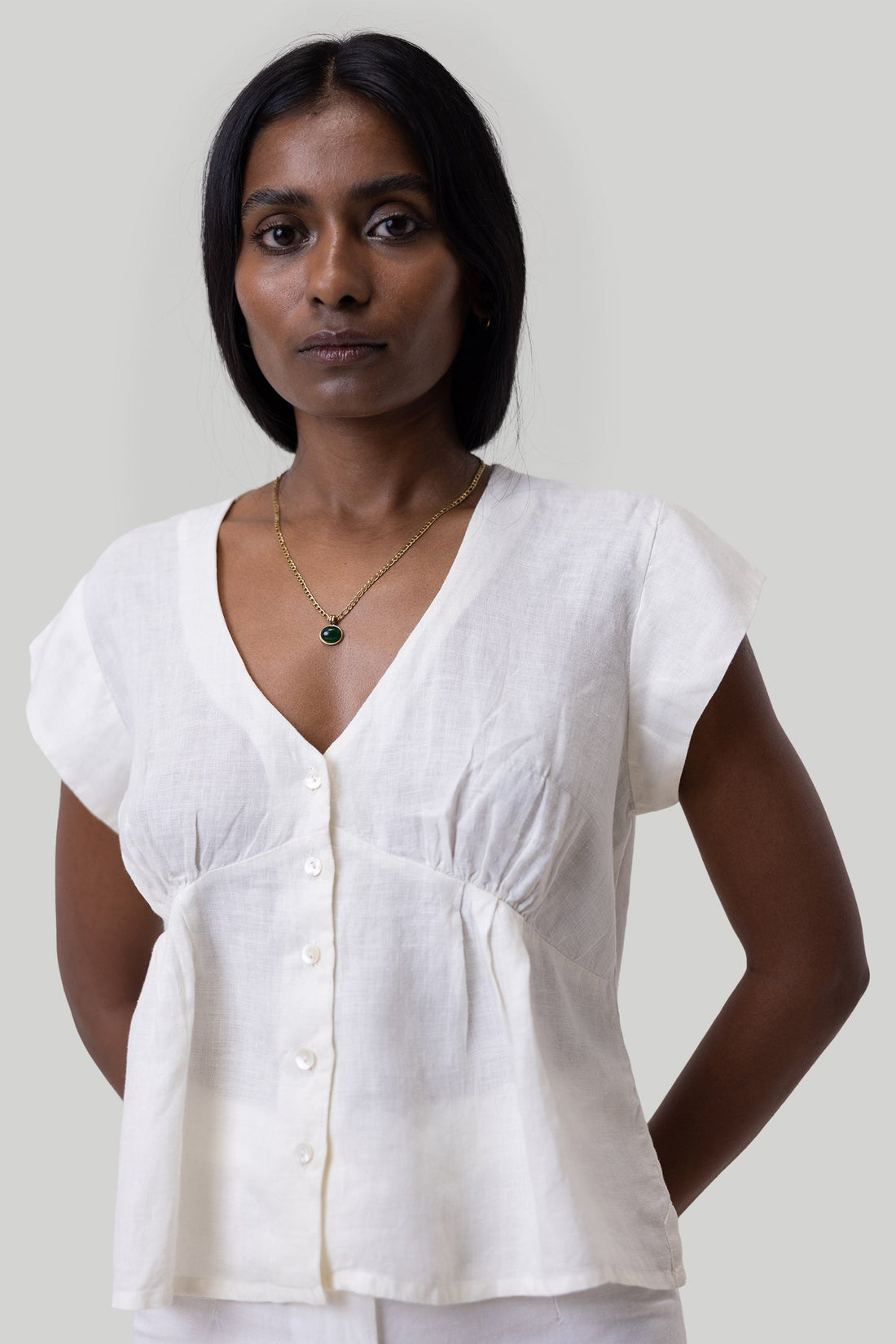 Deep V-neck Top in Off-white -COL - Stella Carakasi