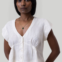 Deep V-neck Top in Off-white -COL - Stella Carakasi