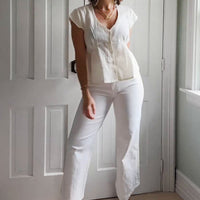 Deep V-neck Top in Off-white -COL - Stella Carakasi