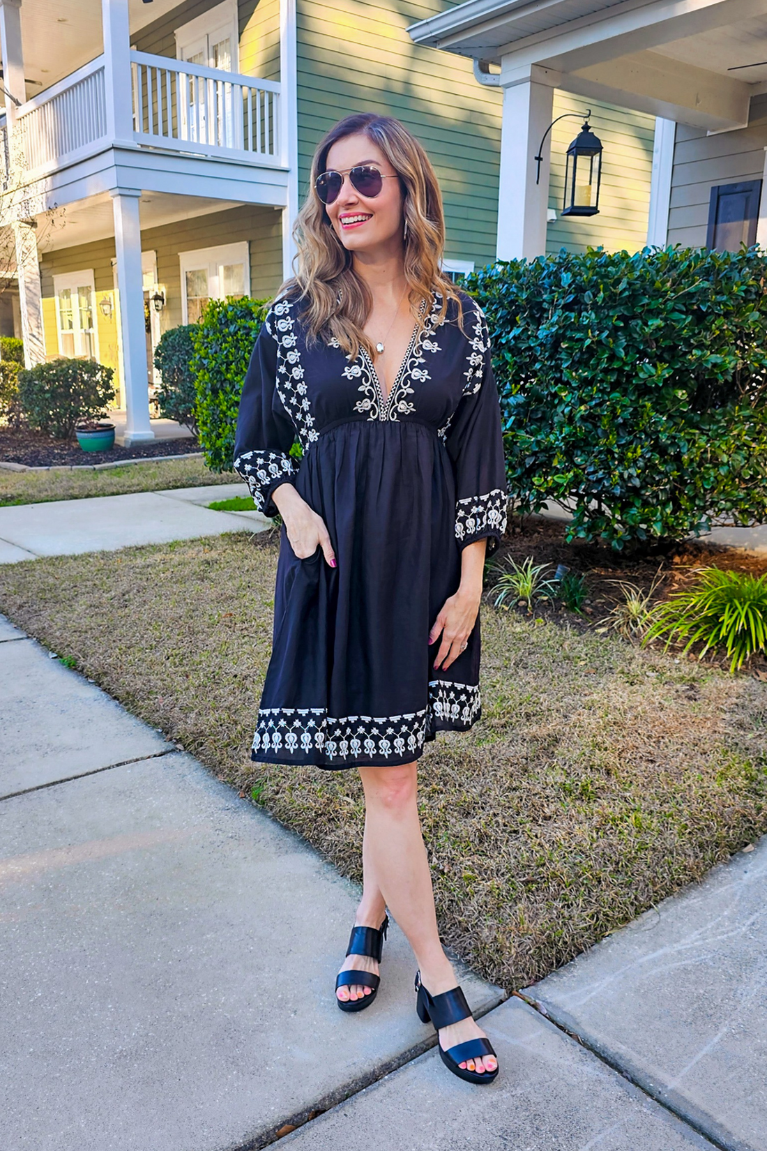 Deep V Embroidered Dress in Black -COL - Stella Carakasi