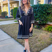 Deep V Embroidered Dress in Black -COL - Stella Carakasi