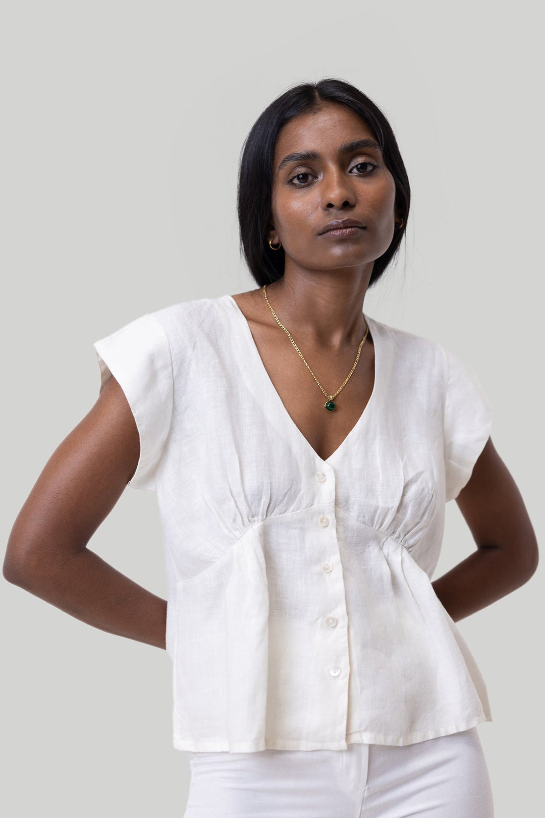 Deep V-neck Top in Off-white -COL - Stella Carakasi