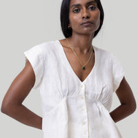 Deep V-neck Top in Off-white -COL - Stella Carakasi