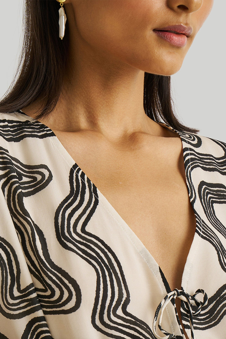 Deep V-neck Gathered Dress -COL
