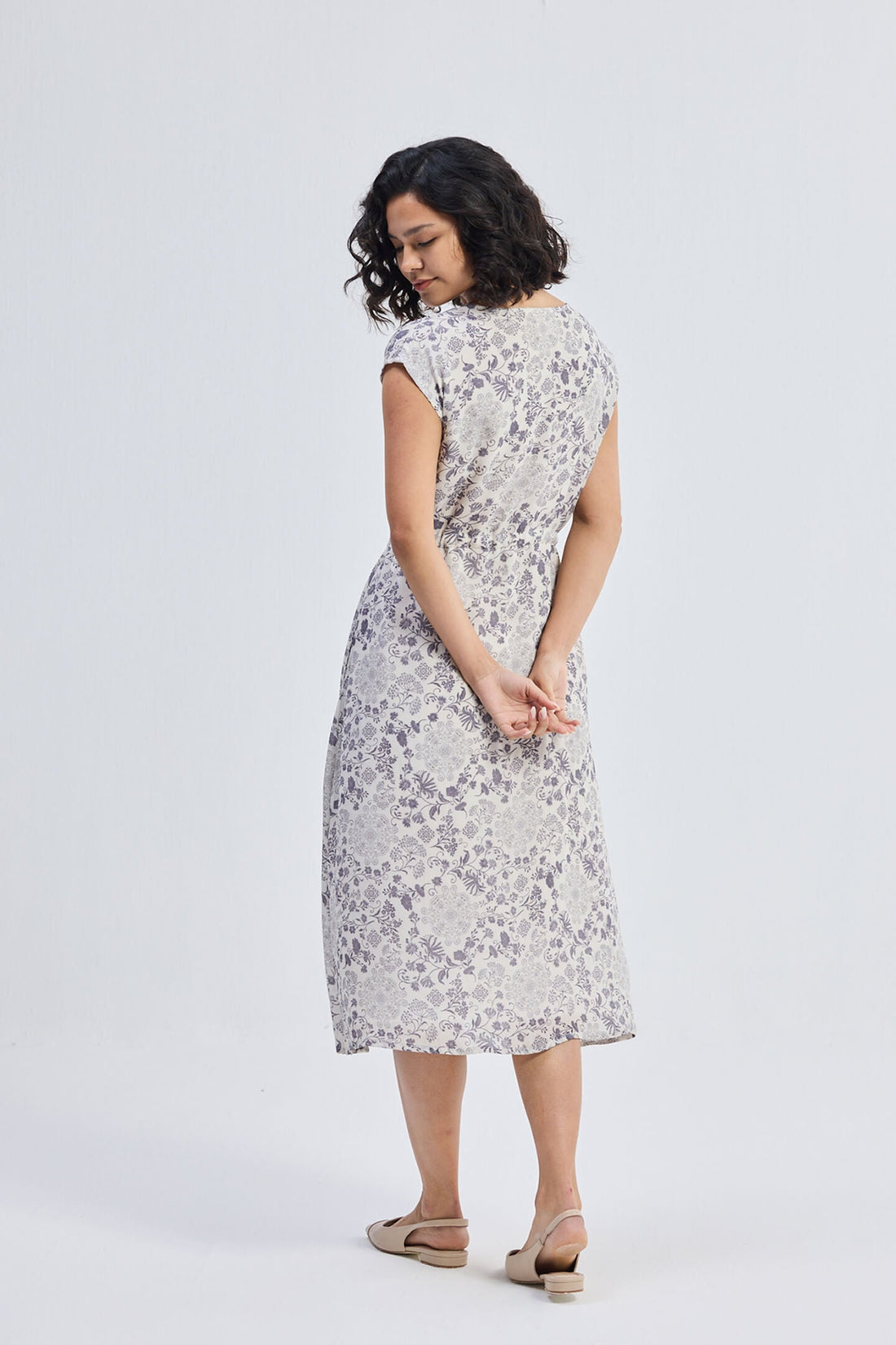 Deep V-neck Gathered Dress in Florals -COL - Stella Carakasi