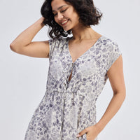 Deep V-neck Gathered Dress in Florals -COL - Stella Carakasi