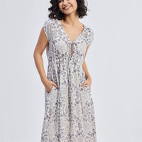 Deep V-neck Gathered Dress in Florals -COL - Stella Carakasi