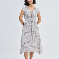 Deep V-neck Gathered Dress in Florals -COL - Stella Carakasi