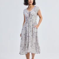 Deep V-neck Gathered Dress in Florals -COL - Stella Carakasi