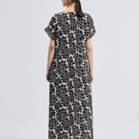 Deep V-neck Maxi Dress with Front Gathers in Black Florals -COL - Stella Carakasi