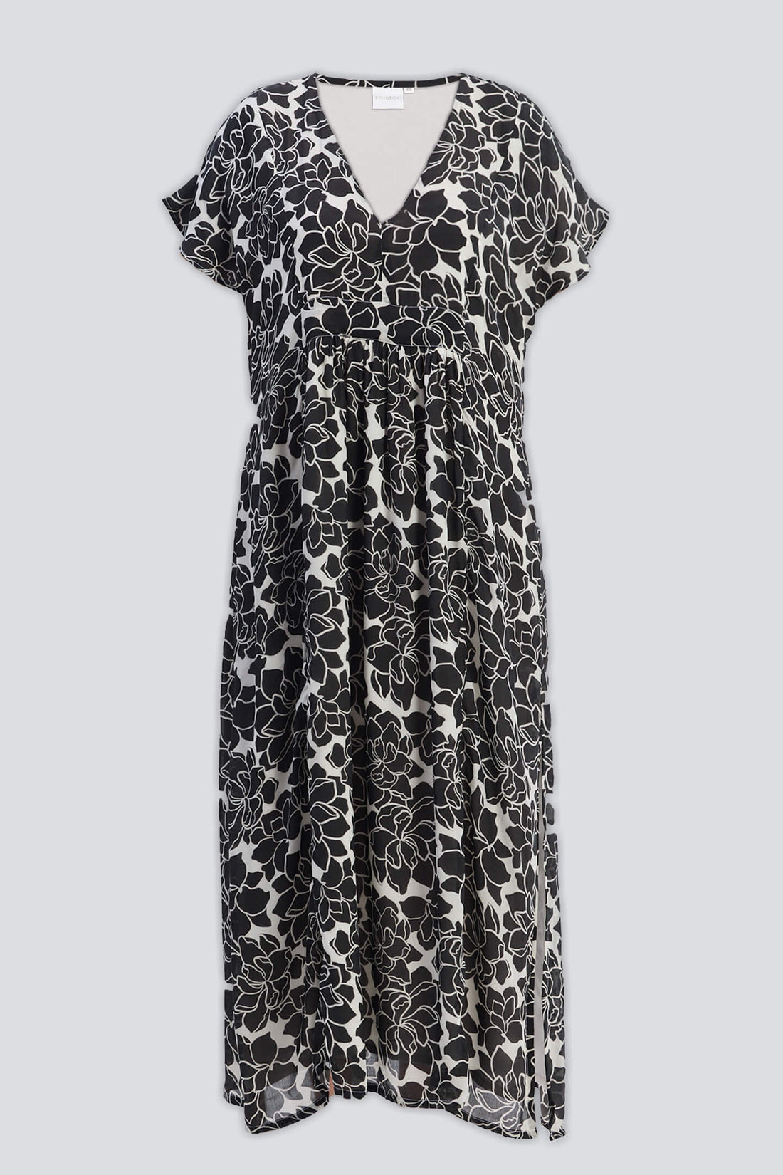 Deep V-neck Maxi Dress with Front Gathers in Black Florals -COL - Stella Carakasi