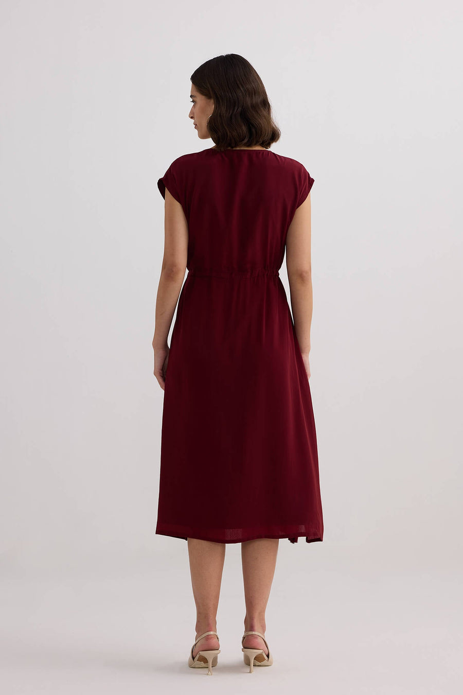 Deep V-neck Gathered Dress -COL