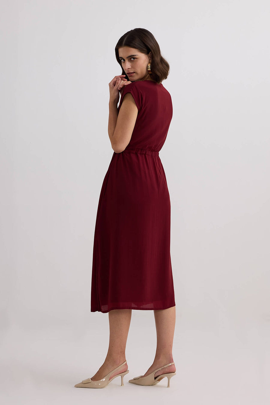 Deep V-neck Gathered Dress -COL
