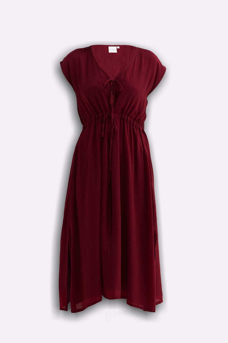 Deep V-neck Gathered Dress -COL