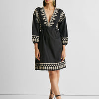 Deep V Embroidered Dress in Black -COL - Stella Carakasi