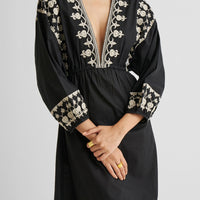 Deep V Embroidered Dress in Black -COL - Stella Carakasi