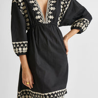 Deep V Embroidered Dress in Black -COL - Stella Carakasi