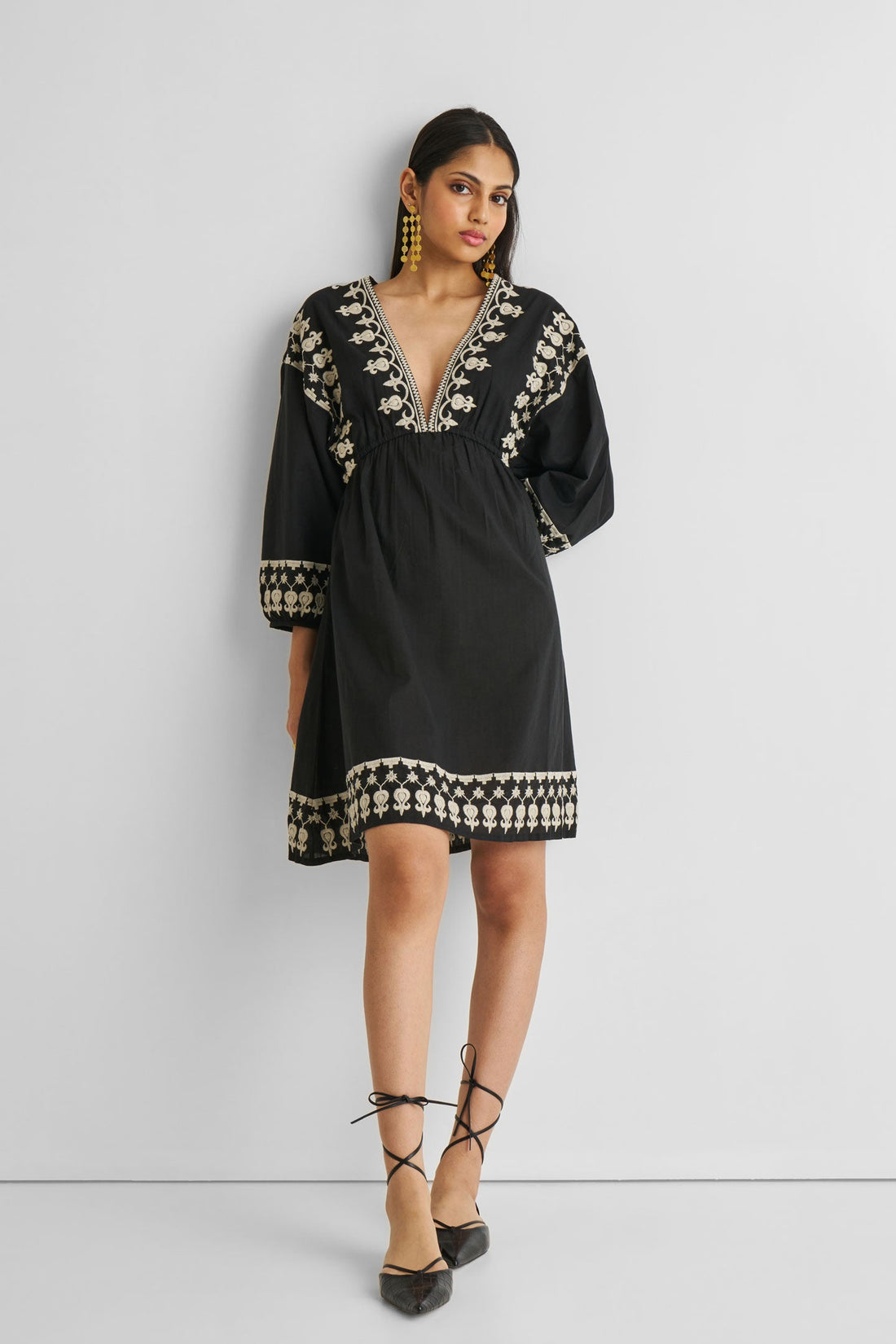 Deep V Embroidered Dress in Black -COL - Stella Carakasi